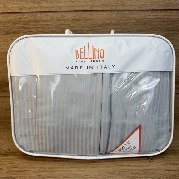 Bellino Clothing Other - Bellino KING Stripe Sateen Sheet Set 100% Cotton Italy 300TC Gray Silver Sheen